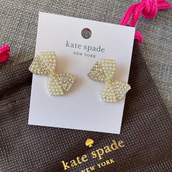 Kate Spade beautiful pearl rhinestone bow stud earrings